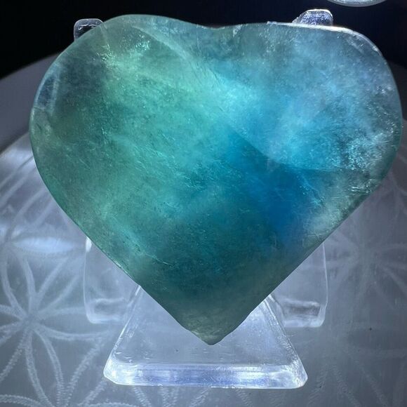 Blue Green Fluorite Crystal Heart - Picture 3 of 12